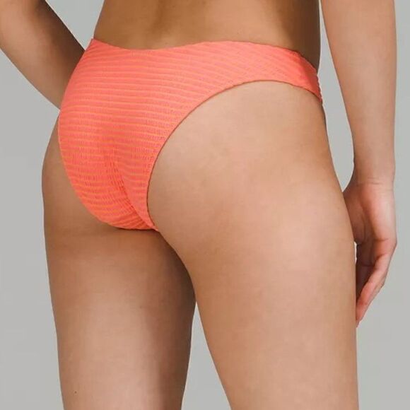 Lululemon Pink/Orange Smocked Mid-Rise Skimpy-Fit Swim Bikini Bottom Size 8. NWT - Picture 3 of 12